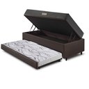 Ver imagem 4 de Bicama Box Baú Solteiro 88x188x42 Courino Linho Marrom com Colchão de Espuma Dual Firme Ecoflex