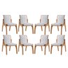 Kit 8 Cadeiras de Jantar Estofada Barcelona 55 x 82 Cm Madeira Maciça Mel Linho Bege Cru L71 - RMI - 1