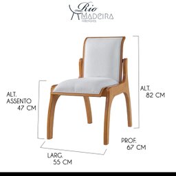 Kit 8 Cadeiras de Jantar Estofada Barcelona 55 x 82 Cm Madeira Maciça Mel Linho Bege Cru L71 - RMI - 2