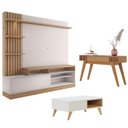 Ver imagem 1 de Estante Home Theater Maceió Freijó Off White com Mesa de Centro Jeri Off White Freijó e Aparador Riv