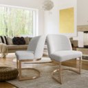 Ver imagem 2 de Kit 5 Cadeiras De Jantar Cléo Base Ouro Fosco Linho Bouclê Off White - CasaePoltrona