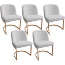 Ver imagem 1 de Kit 5 Cadeiras De Jantar Cléo Base Ouro Fosco Linho Bouclê Off White - CasaePoltrona