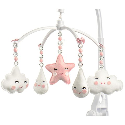 Móbile Berço Bebê Musical e Giratório Chuva de Amor Rosê