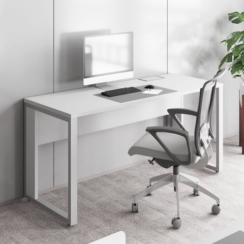 Mesa Plataforma Individual com Caixa de Tomadas Pés Metal 120cm Industrial Executive Cinza