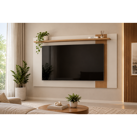 Painel Leme para TV até 70 Extensível 1,60m a 1,80m Off White Matte/Freijó Colibri Decor