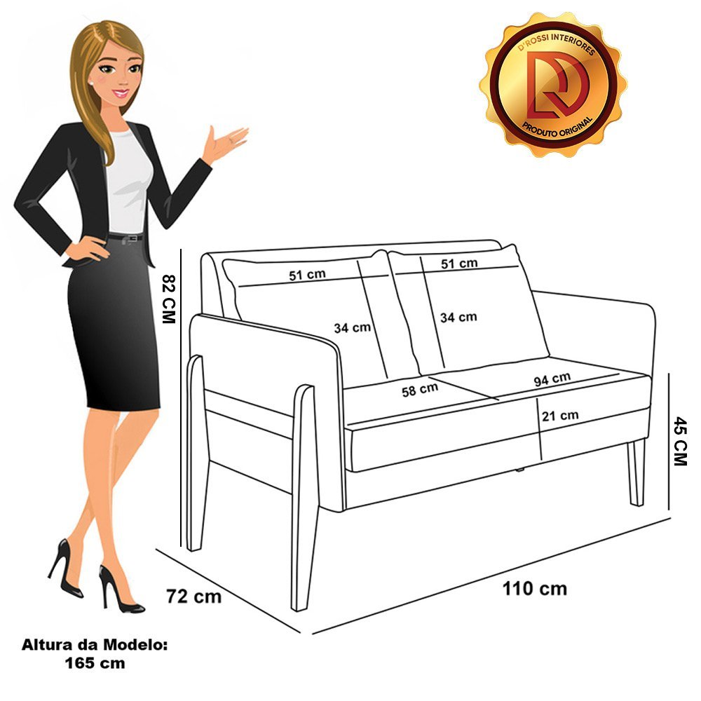 Sofá Namoradeira Lana Linho Bege A19 Base de Madeira - D'Rossi DRossi - 7