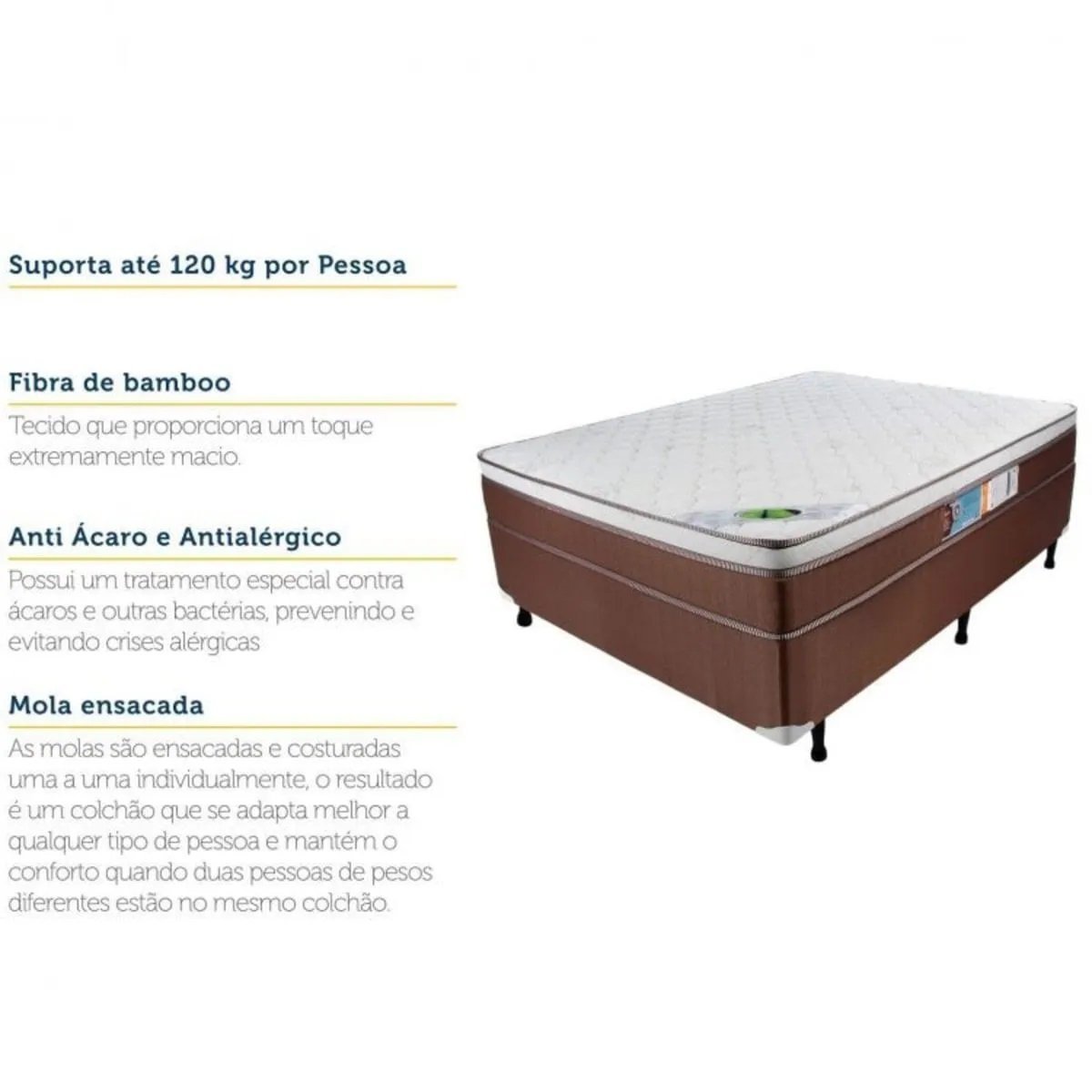 Cama Box Casal 138cmx188cmx67cm Molas Ensacadas Pillow Euro Caribe Luckspuma Colchões Marrom/creme - 2