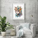 Ver imagem 1 de Quadro Aquarela Gato Flores - 60x48cm:madeira Branca