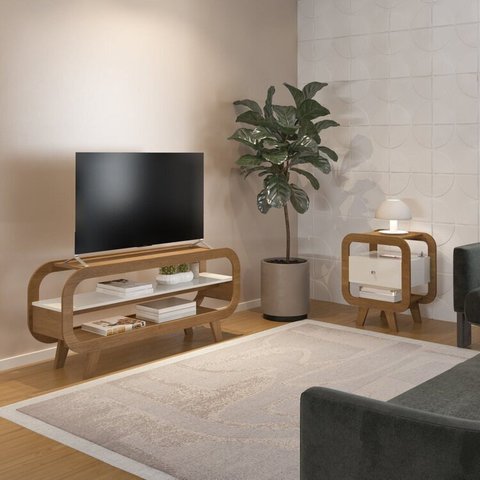 Conjunto Sala de Estar Mesa de Apoio e Rack Theo
