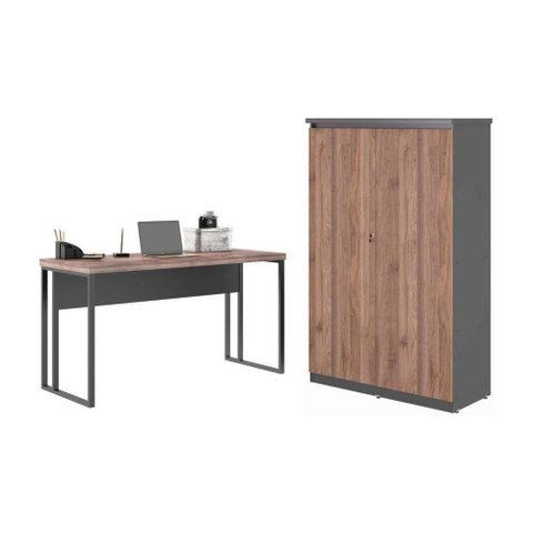 Escrivaninha Retangular Escrivaninha 1.2 com Armário Dubai Moderno sem Gavetas MDF MDP 120cm Noce