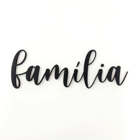 Adorno De Parede Família - Palavra Decorativa, Quadro, lettering - Toque 3D:Preto