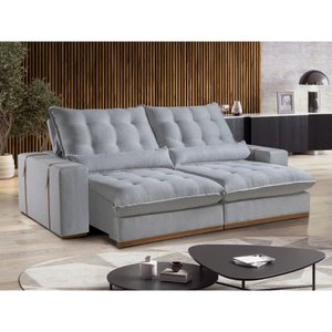 Sofá 4 Lugares Retrátil e Reclinável Detroit 2.50m Molas Ensacadas e Tecido Linho