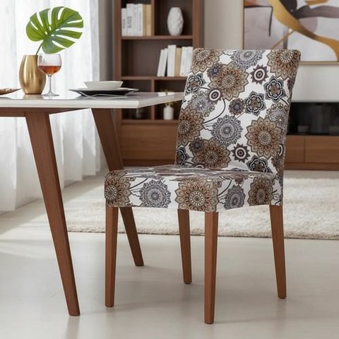 Kit 04 Capas de Cadeira Jantar Cozinha Estampado C Elástico - Mandala