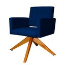 Ver imagem 3 de Poltrona Decorativa Camila Pés Madeira Giratório Suede Azul Marinho - DS Estofados