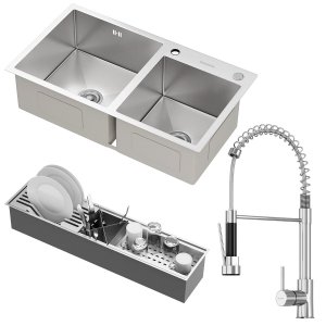 Kit Cuba Dupla Nápoles Aço Inox 304 Calha Oragnizadora Aço Inox e Torneira Genebra Monocomando Golde