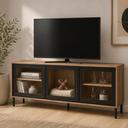 Ver imagem 3 de Rack para TV até 55 Polegadas Refresh 3 Portas de Vidro 2 Prateleiras BR149 Mel/Preto - BRV Móveis
