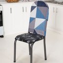 Ver imagem 3 de Kit 6 Capas Encosto de Cadeira de Aço Tubular Cozinha Malha Gel Estampa 26 Geométrico Azul