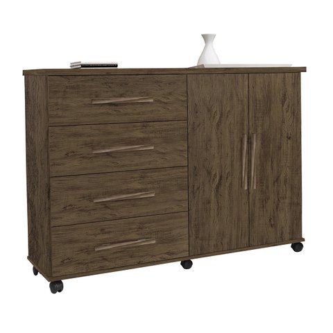 Cômoda Sapateira Master 4 Gavetas 2 Portas Amêndoa para Quarto