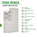 Ver imagem 7 de Guarda-Roupa Solteiro Melissa 2 Portas com 4 Gavetas 100% MDF Bran/Rosa/Azul/Lilas