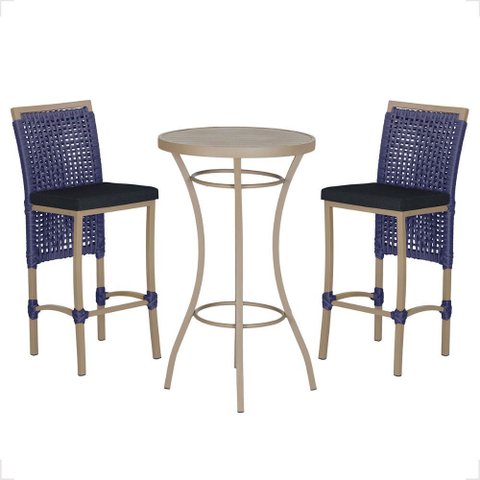 Mesa Bistro e 2 Banquetas Roma Fendi Corda Náutica 12 Trama Original