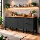 Ver imagem 3 de Balcão Buffet Cozinha com Tampo 174x85x51cm Cisne 180 Cozimax Preto/jequitiba