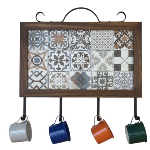Porta Canecas Xicaras Parede Colonial G com 4 Canecas 50 Ml Utensilios do Chef