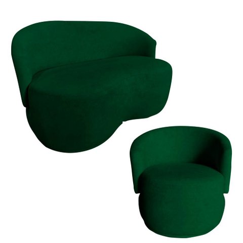 Kit Namoradeira + Poltrona Decorativa Beatriz Orgânica Bouclé Verde