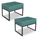 Ver imagem 1 de Kit 02 Puffs Lisa Suede Base Metálica Industrial Preto - Pallazio Cor Azul Turquesa