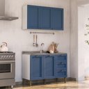 Ver imagem 3 de Cozinha Compacta Modulada 2 Peças 5 Portas 3 Gavetas 120cm Provençal Branco/Azul - Mademovel