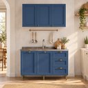 Ver imagem 1 de Cozinha Compacta Modulada 2 Peças 5 Portas 3 Gavetas 120cm Provençal Branco/Azul - Mademovel