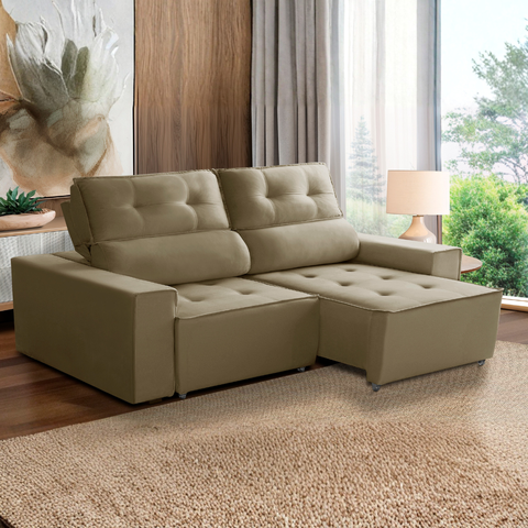 Sofá para Sala Reclinavel Estofado Price 180cm Veludo Castor