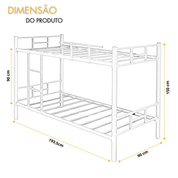 Cama Beliche Solteiro Aço com Escada e Grade de Proteção Reforçada Suporta até 150kg Itagold - 2