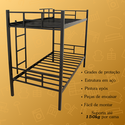 Cama Beliche Solteiro Aço com Escada e Grade de Proteção Reforçada - 4 Cama Beliche Solteiro Aço com Escada e Grade de Proteção Reforçada - 4