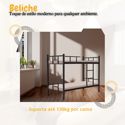 Cama Beliche Solteiro Aço com Escada e Grade de Proteção Reforçada Suporta até 150kg Itagold - 3