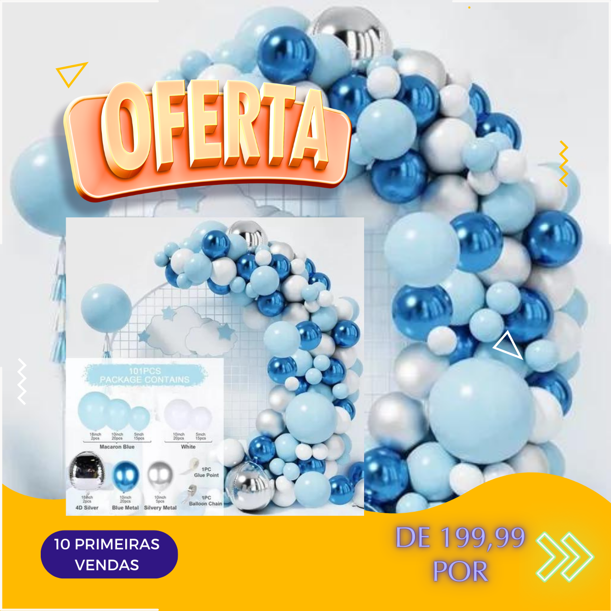 Balões de Festa Arco Desconstruído Azul Frozen Aniversário - Kit Balões Azul 101 Peças - 4