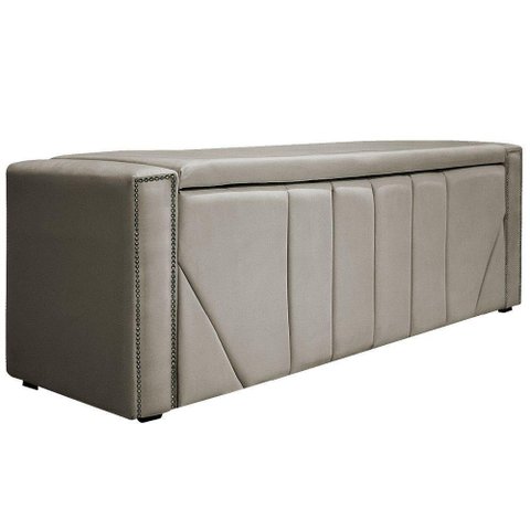 Calçadeira Baú Solteiro 90 Cm Para Cama Box Linho Bege