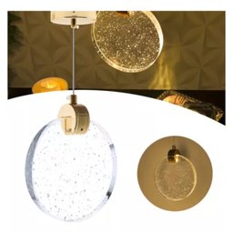 Luminária Pendente Disco Cristal C Bolhas Dourado Led 110v/220v Bivolt - 2