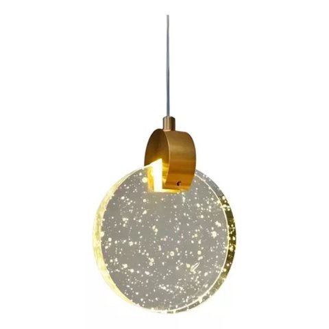 Luminária Pendente Disco Cristal C Bolhas Dourado Led 110v/220v Bivolt
