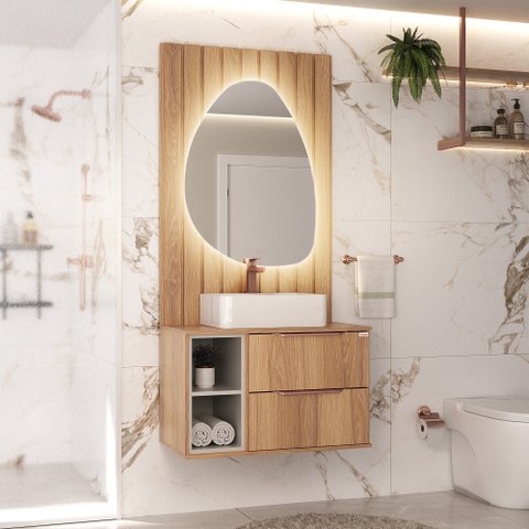 Conjunto Lívia Suspenso 78 Cm Painel Espelho Orgânico C/led - Fabribam