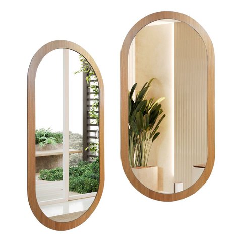 Espelho Moldura Madeira Freijó Oval Corpo Inteiro 80x50cm:frejó Claro