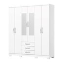 Ver imagem 2 de Guarda-roupa Solteiro Caju 6 Portas 3 Gavetas com Espelho Branco - Henn