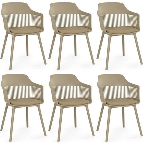 Kit 6 Cadeiras de Jantar Montreal Marcela Design Moderno Liso Nude