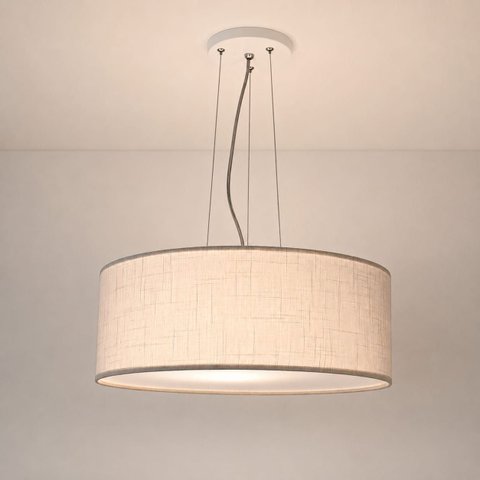 Lustre Pendente Redondo Cúpula em Tecido 30x15 Linho Natural