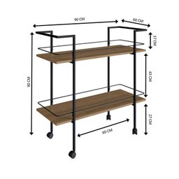 Carrinho Bar Estilo Industrial com 2 Prateleiras P1036 Preto/mel - 3