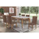 Ver imagem 1 de Conjunto: Mesa Sala Jantar Londrina C/ Tampo Madeirado C/ Vidro Canto Curvo 180x90cm e 6 Cadeiras