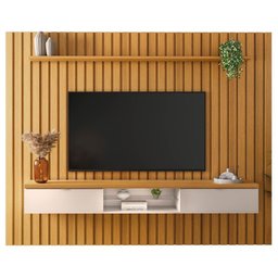 Painel Ripado para Tv com Bancada Suspensa 2.2 Illusiê H01 Cinamomo-off White - 1
