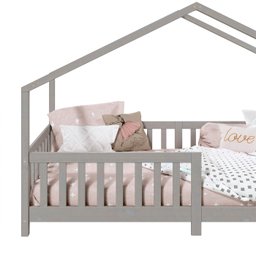 Cama Montessoriana Madeira Maciça Casa com Estrado Lisan Cinza - 3