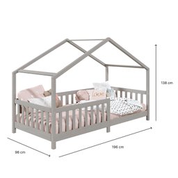Cama Montessoriana Madeira Maciça Casa com Estrado Lisan Cinza - 6
