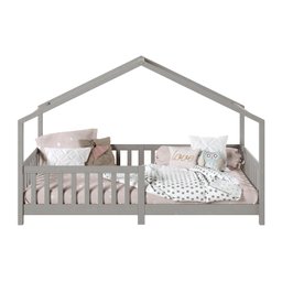 Cama Montessoriana Madeira Maciça Casa com Estrado Lisan Cinza - 8
