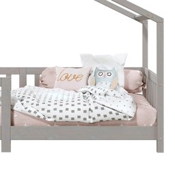 Cama Montessoriana Madeira Maciça Casa com Estrado Lisan Cinza - 11